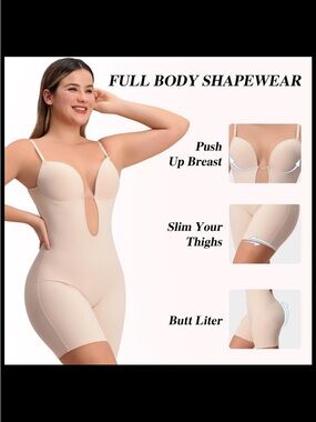 (12) NWT Women's Full-Body Shaping Bodysuit with Built-In Bra - Cream